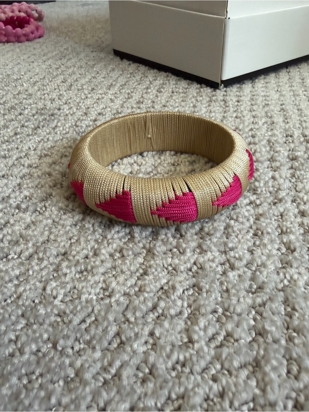 Gold-Tone Bangle Bracelet with Hot Pink Accent